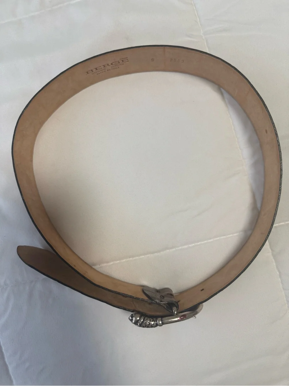 Bergé Brown Croc-Embossed genuine Leather Belt with Antique Silver Buckle. S